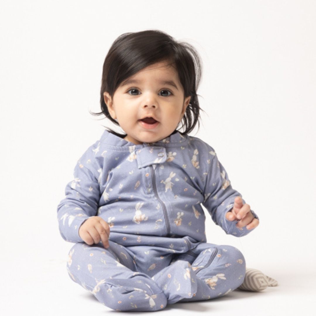 Rabbits in Lavender Fields Zipped Footed Sleepsuit