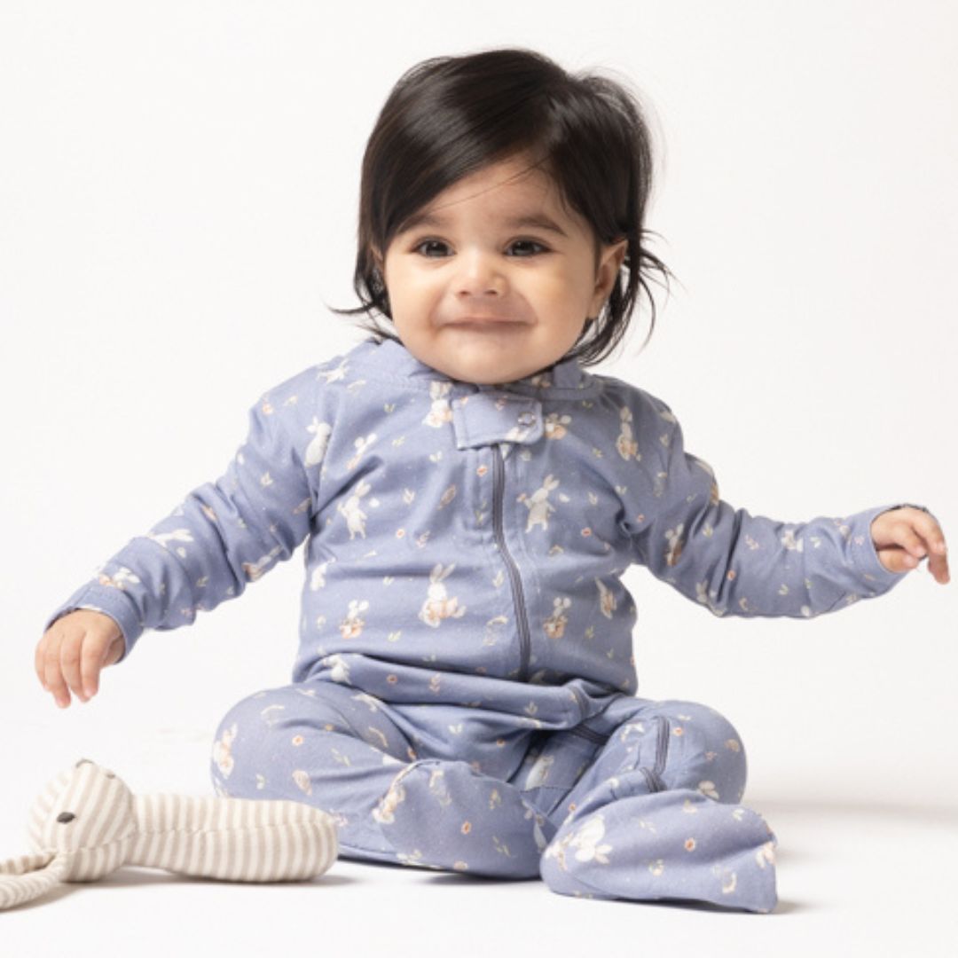 Rabbits in Lavender Fields Zipped Footed Sleepsuit