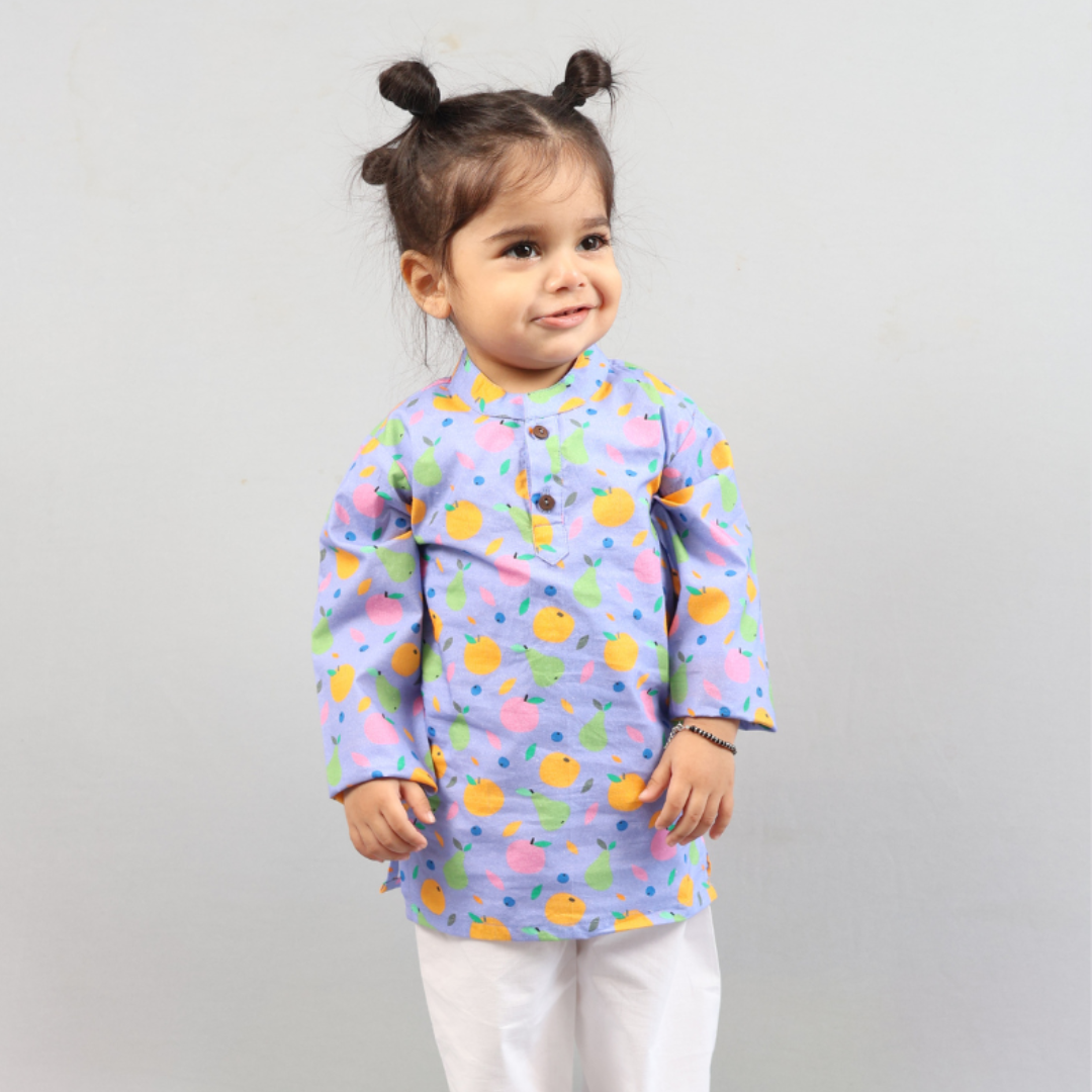 Purple Tropical Fruits Kurta Set