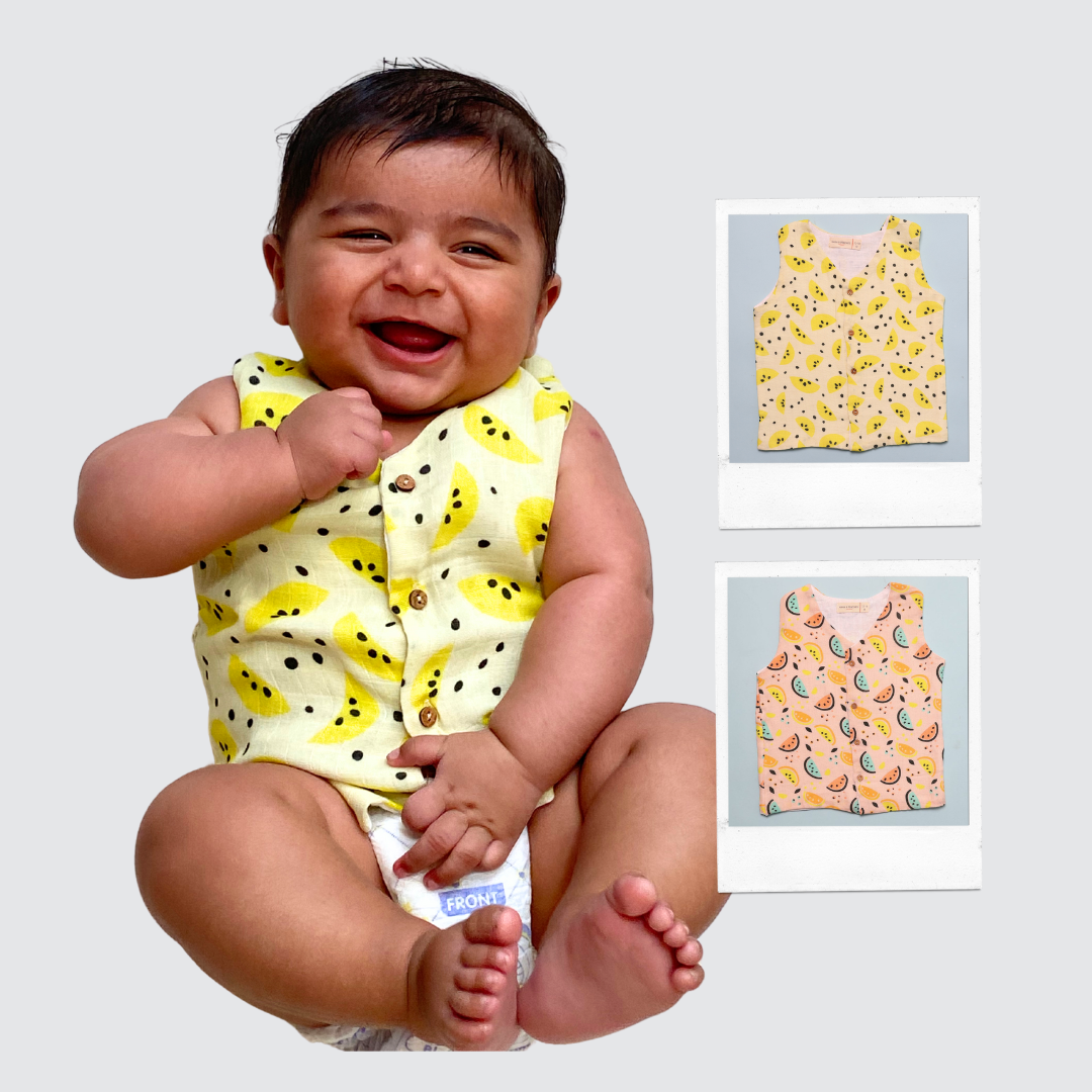 Muslin Vest 2pc Combo - Yellow Lemons & Vibrant Lemons