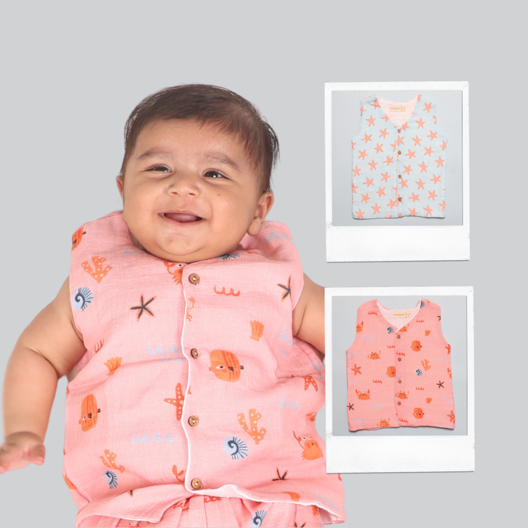 Muslin Vest 2pc Combo - Crabs & Coral Starfish