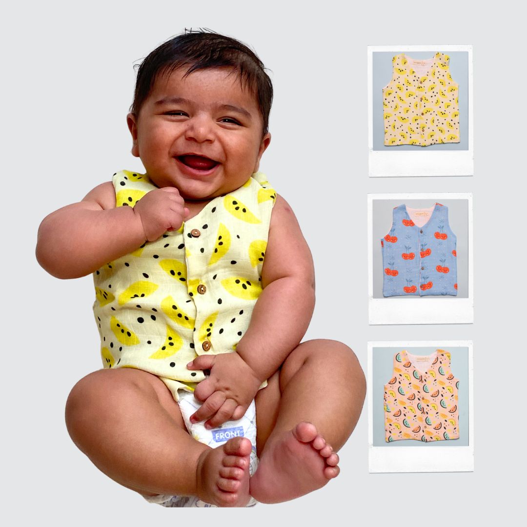 Muslin Vest 3pc Combo - Cheeryful, Yellow Lemons & Vibrant Lemons