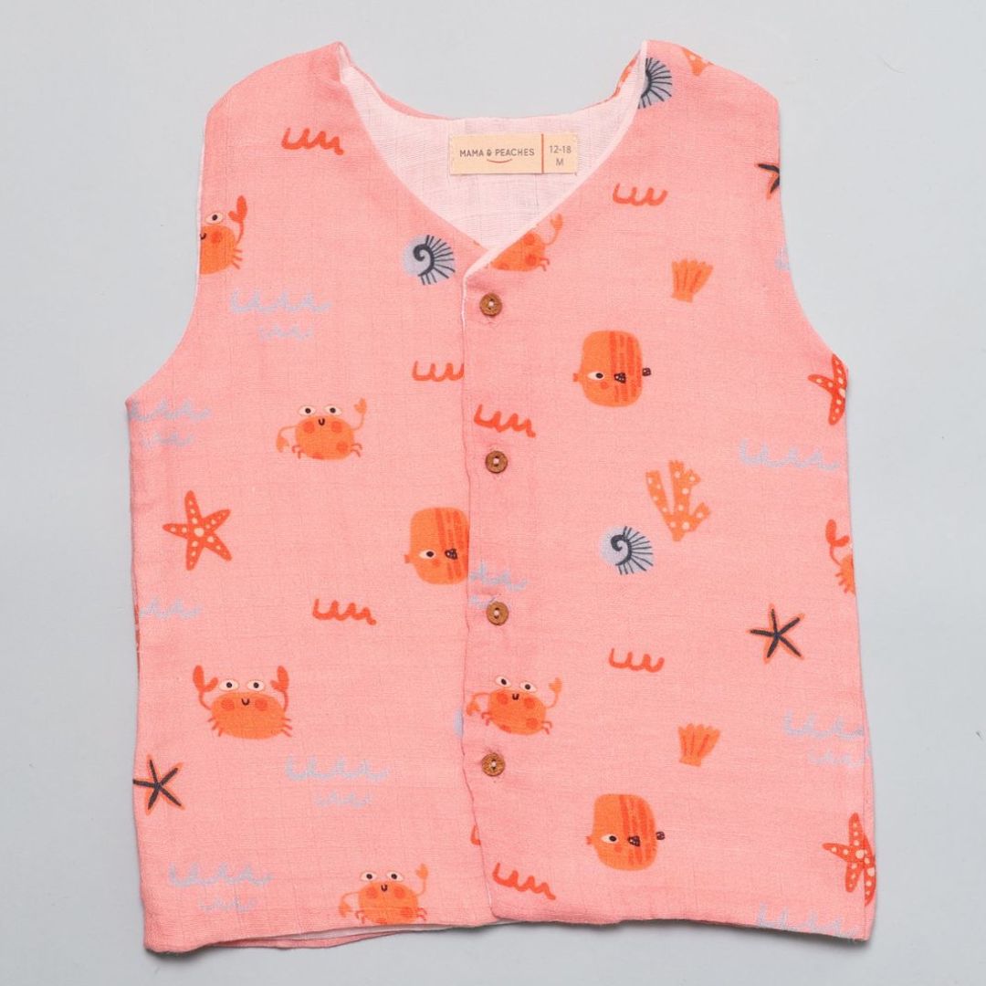 Muslin Vest 2pc Combo - Crabs & Ducks
