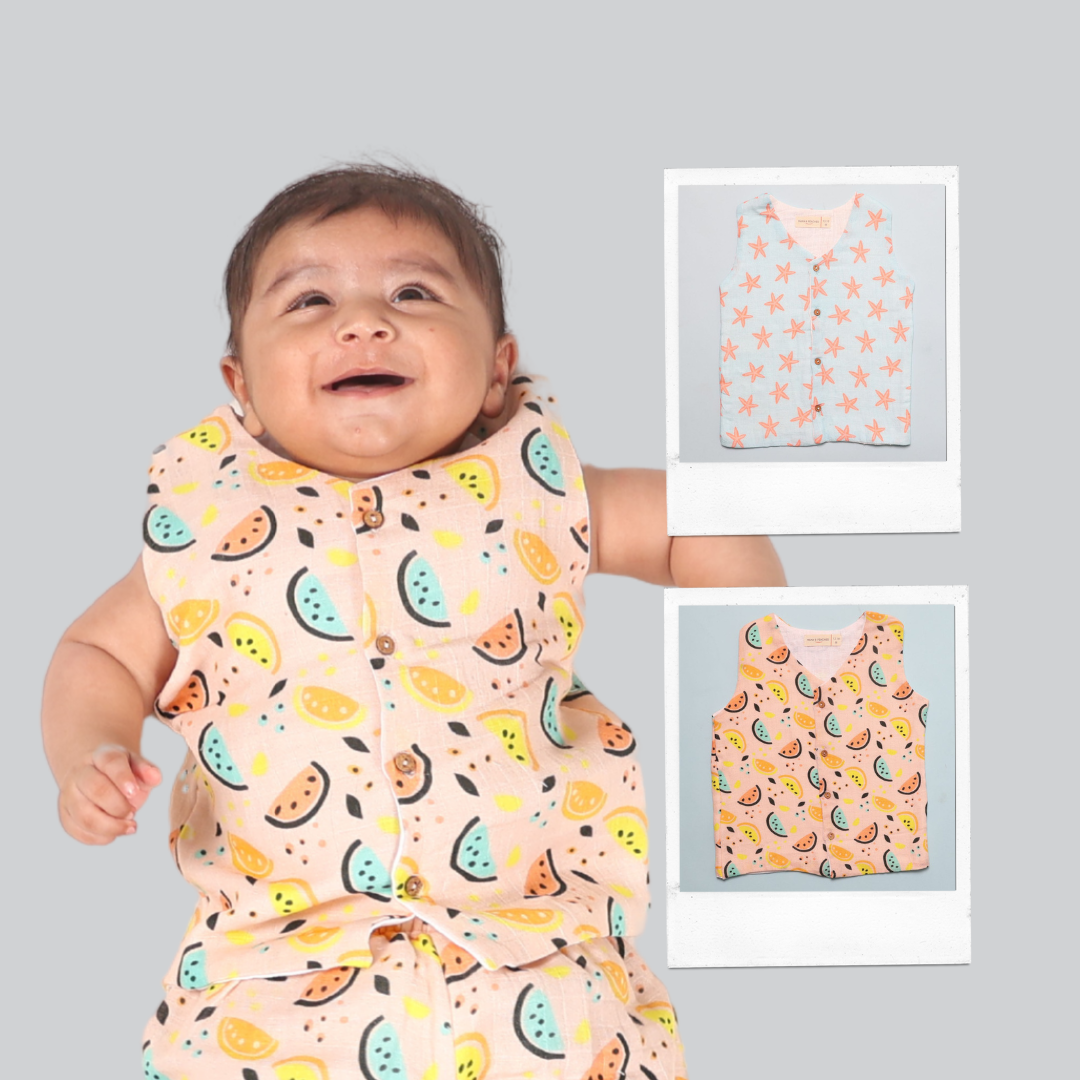Muslin Vest 2pc Combo - Coral Starfish &amp; Vibrant Lemons