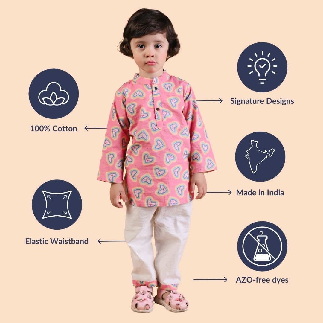 Vibrant Hearts Cotton Kurta Set