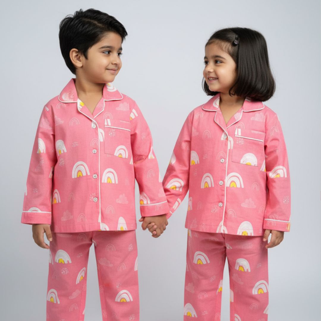 Pink Rainbows Full Sleeves Night Suit