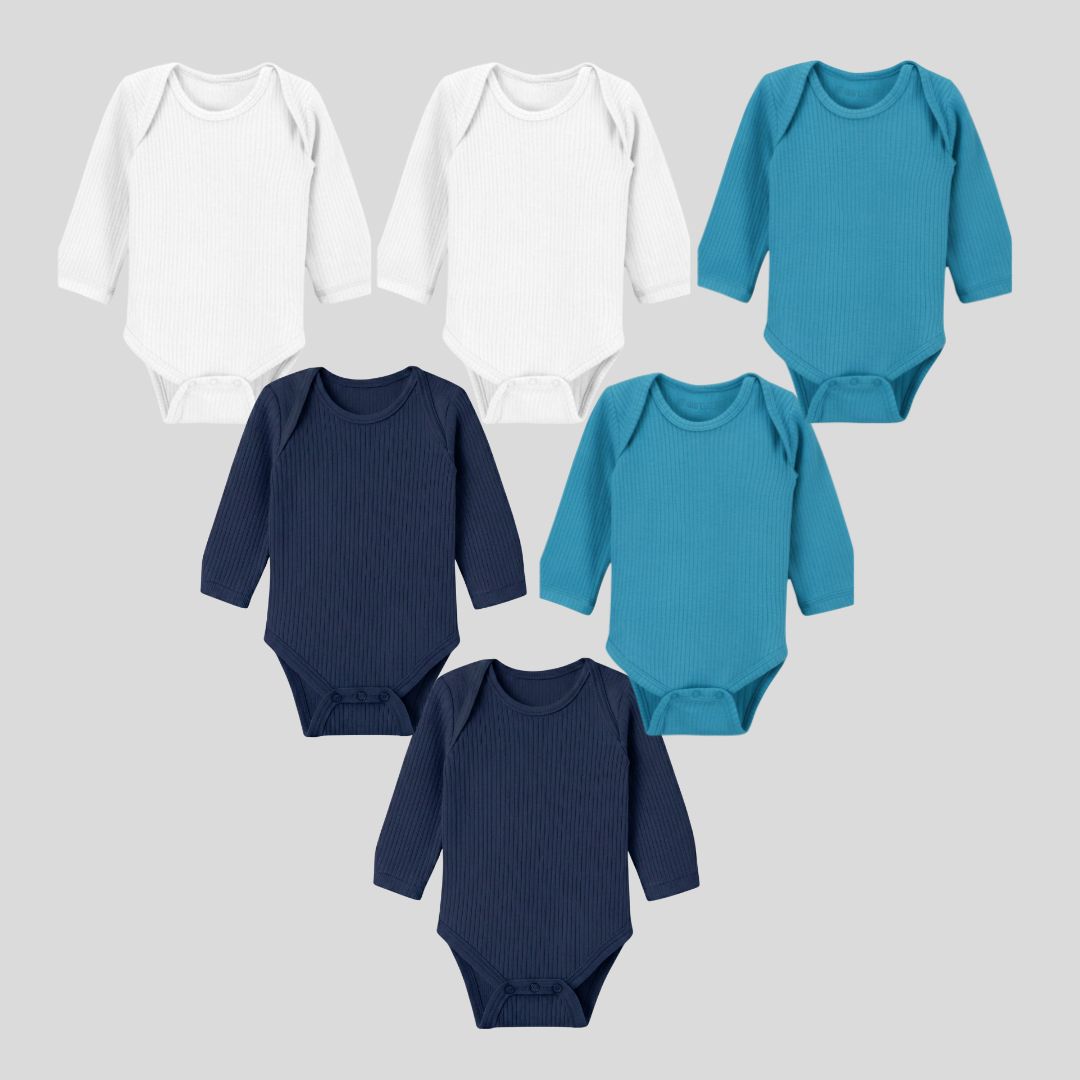 Pack Of 6 Thermal Rompers (White + Teal + Navy)