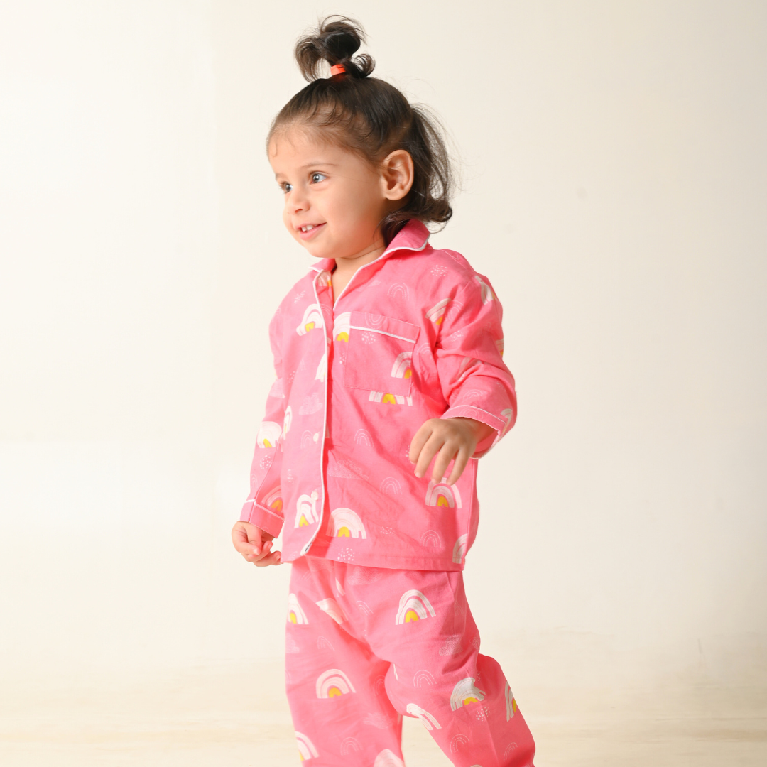 Pink Rainbows Full Sleeves Night Suit