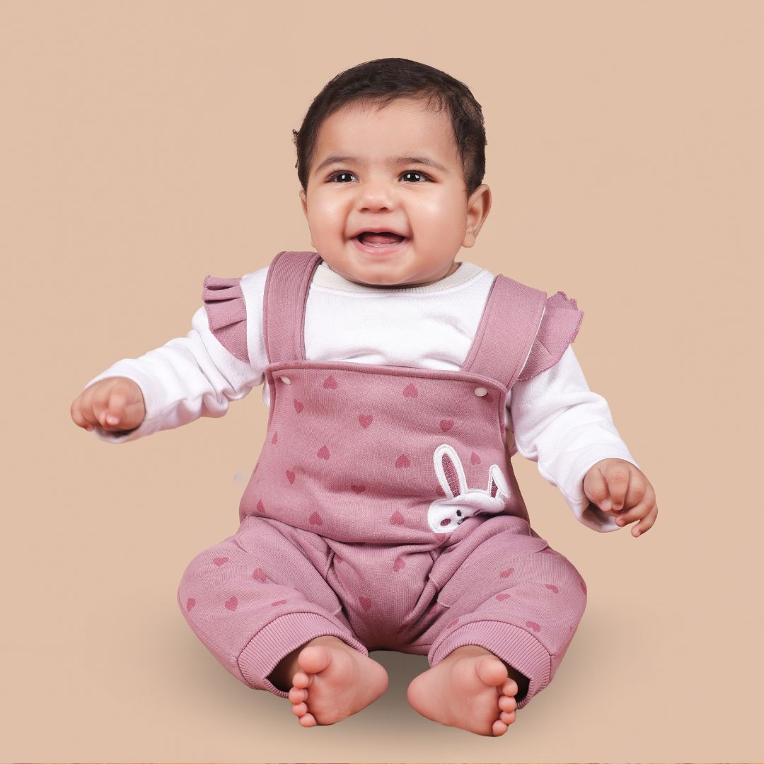 Burgundy Rabbit 2-Pc Romper Style Dungaree Set