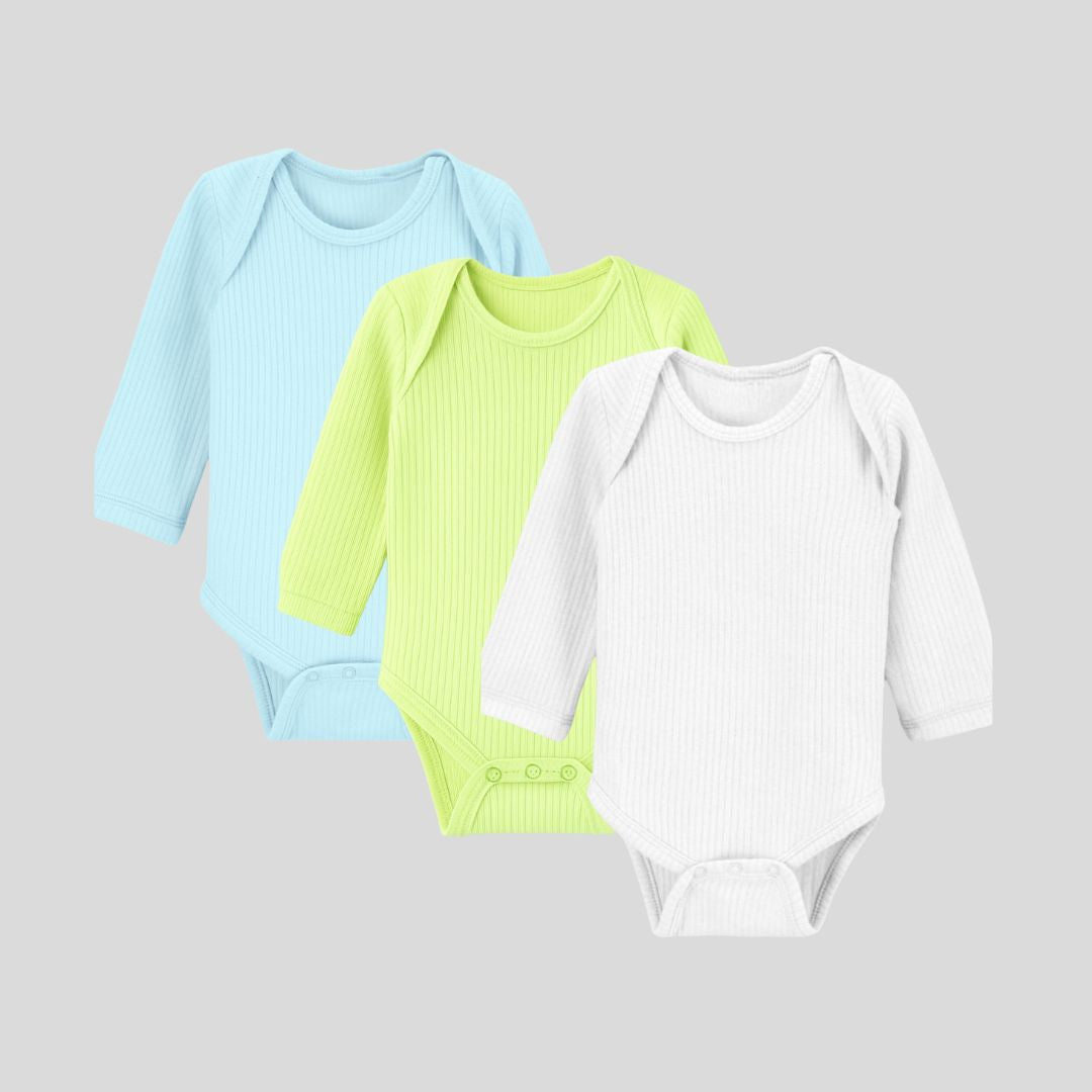 Pack Of 3 Thermal Rompers (White + Sky + Fluorescent)