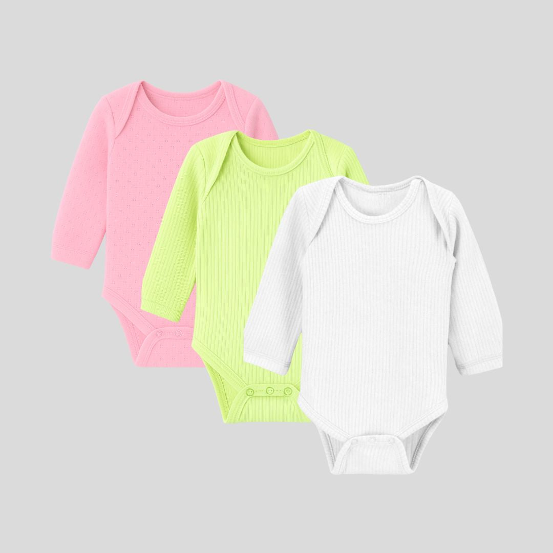 Pack Of 3 Thermal Rompers (White + Pink + Fluorescent)
