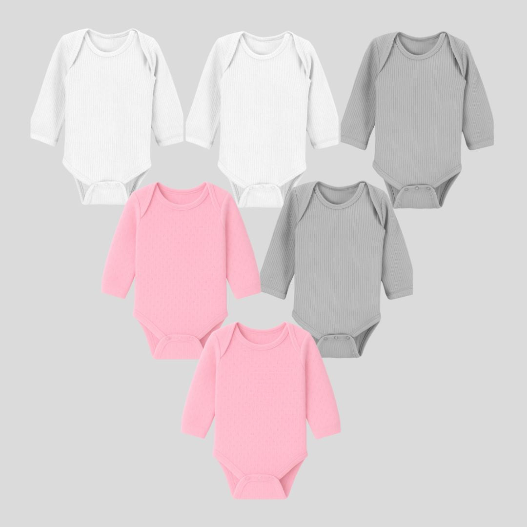 Pack Of 6 Thermal Rompers (White + Pink + Grey)