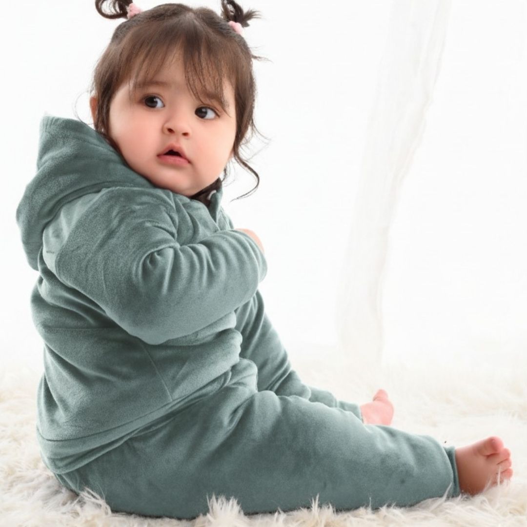 Teal Teddy Velvet Co-ord Set with Sherpa