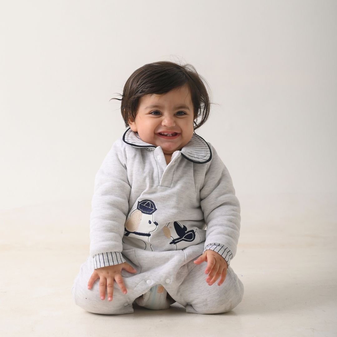 Puppies Collar Fleece Romper with Sherpa