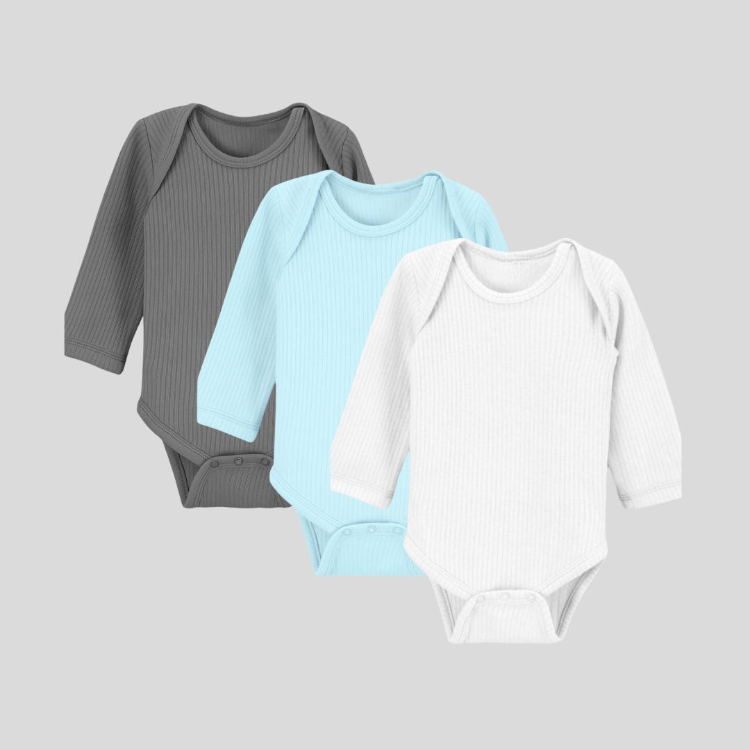 Pack Of 3 Thermal Rompers (White + Dark Grey + Sky Blue)