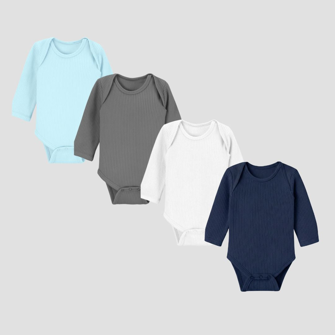 Pack Of 4 Thermal Rompers (Dark Grey + White + Sky + Navy)
