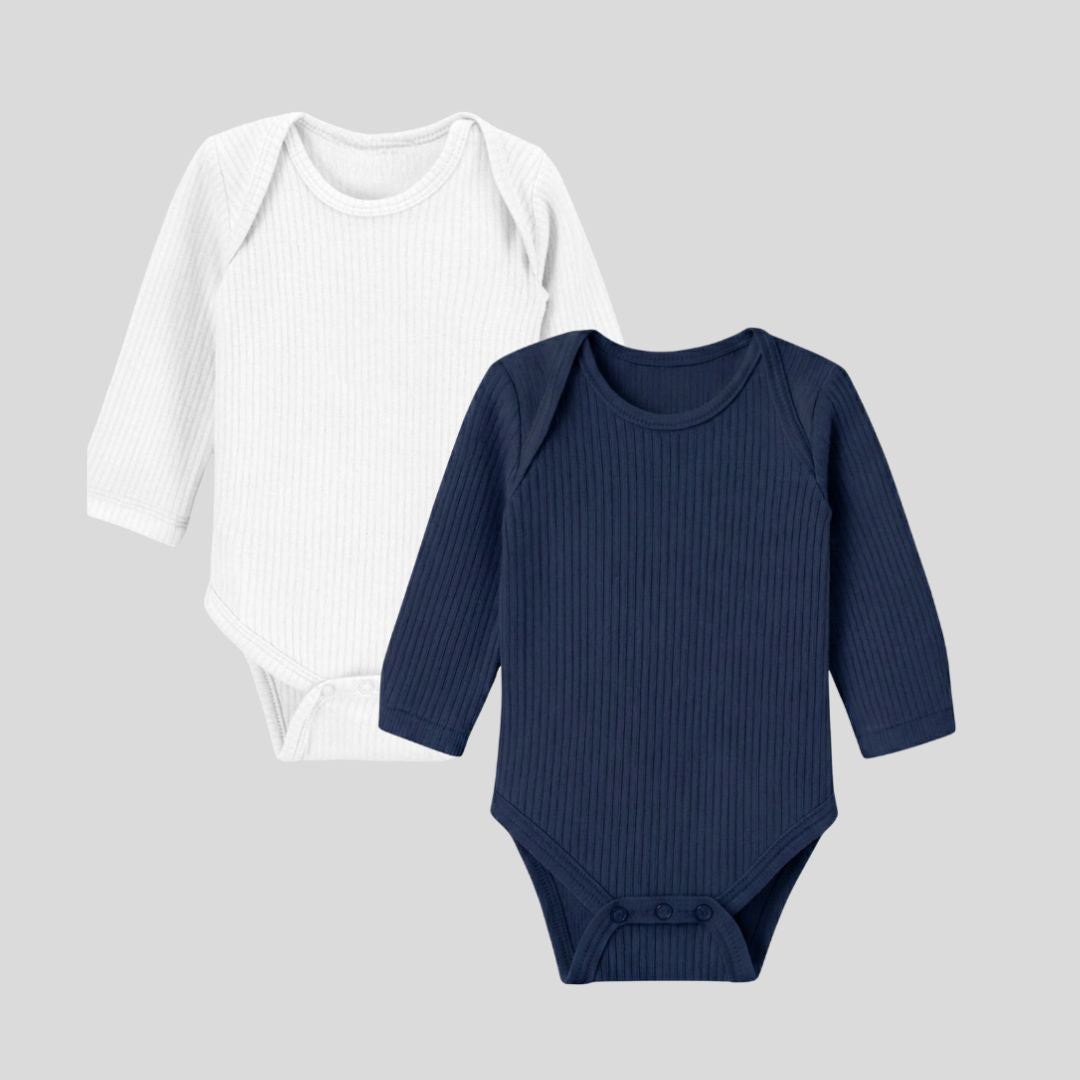 Pack Of 2 Thermal Rompers (White + Navy)