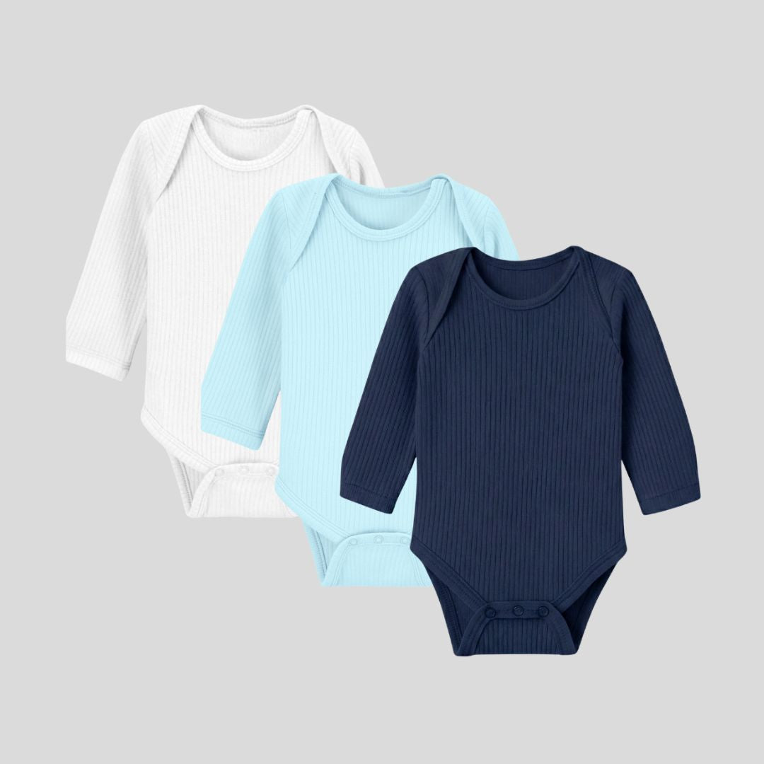 Pack Of 3 Thermal Rompers (White + Navy + Sky Blue)