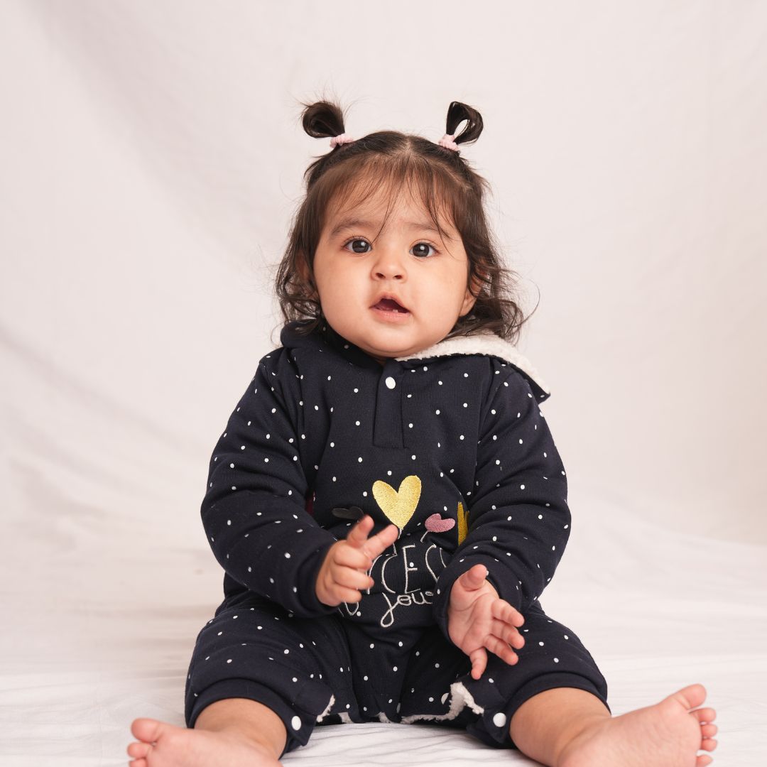 Princess Hearts Fleece Winter Romper with Sherpa
