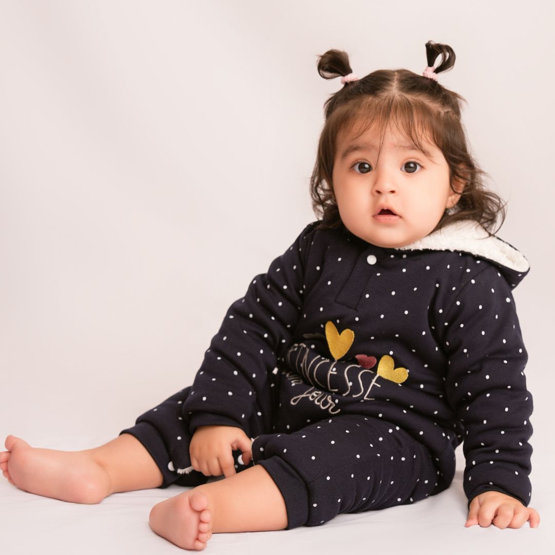 Princess Hearts Fleece Winter Romper with Sherpa