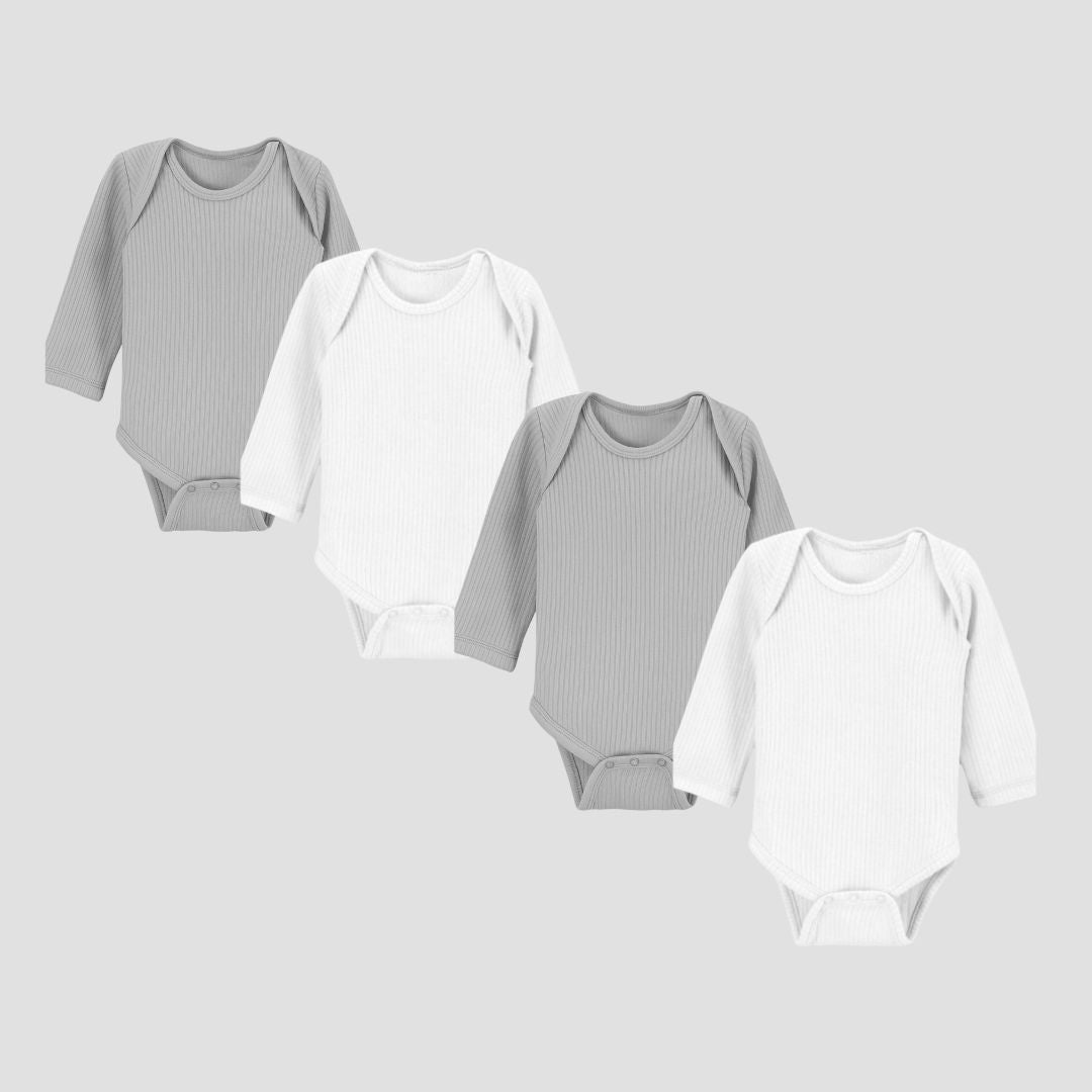 Pack Of 4 Thermal Rompers (White + Grey)