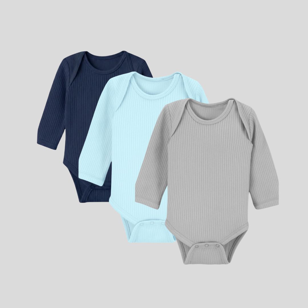 Pack Of 3 Thermal Rompers (Grey+ Sky +  Navy)
