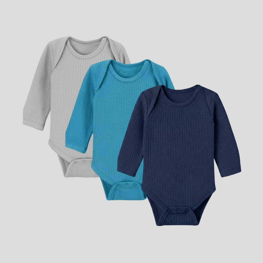 Pack Of 3 Thermal Rompers (Teal + Light Grey + Navy)