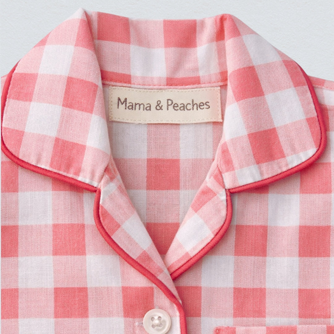 Pink Gingham Full Sleeves Night Suit
