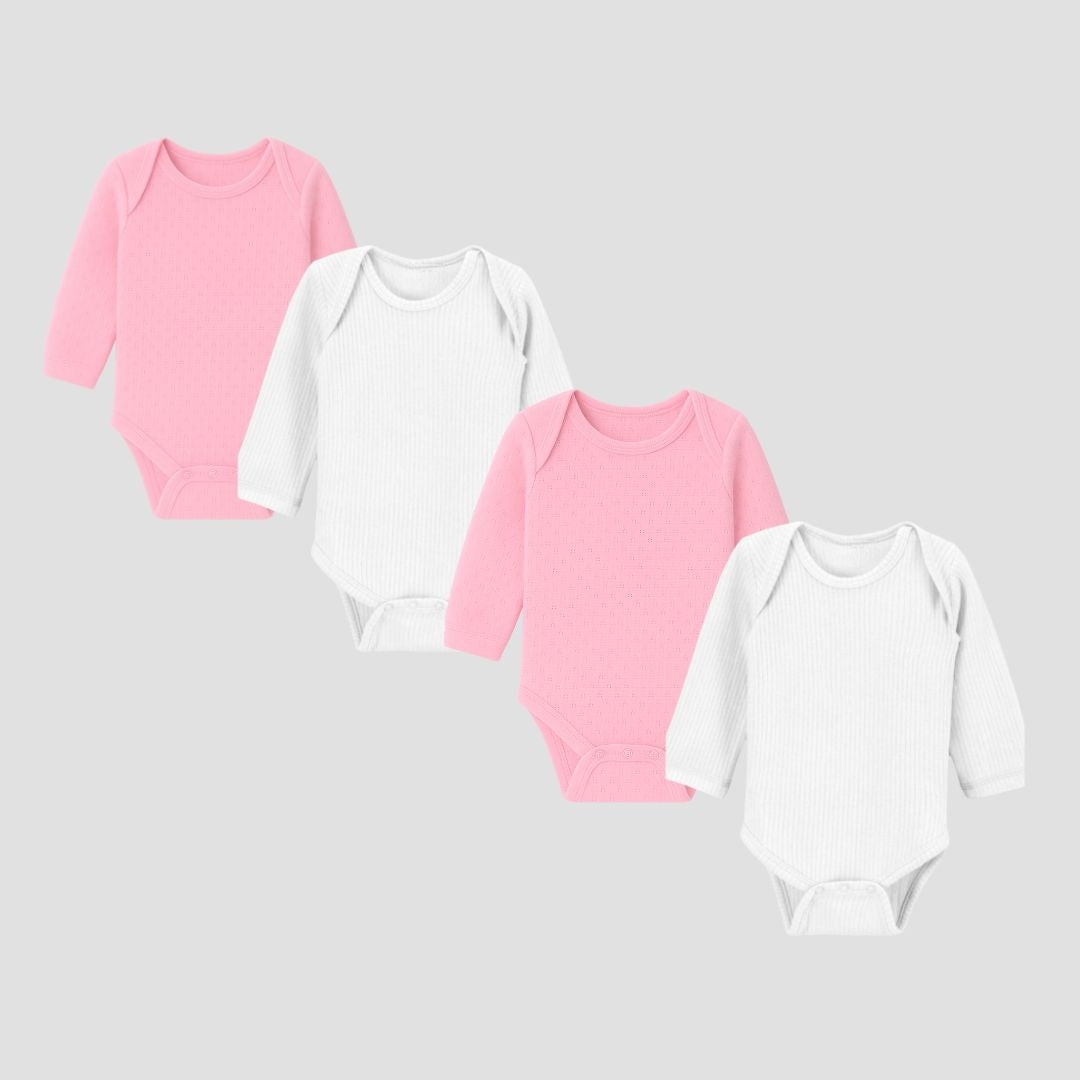 Pack Of 4 Thermal Rompers (White + Pink)