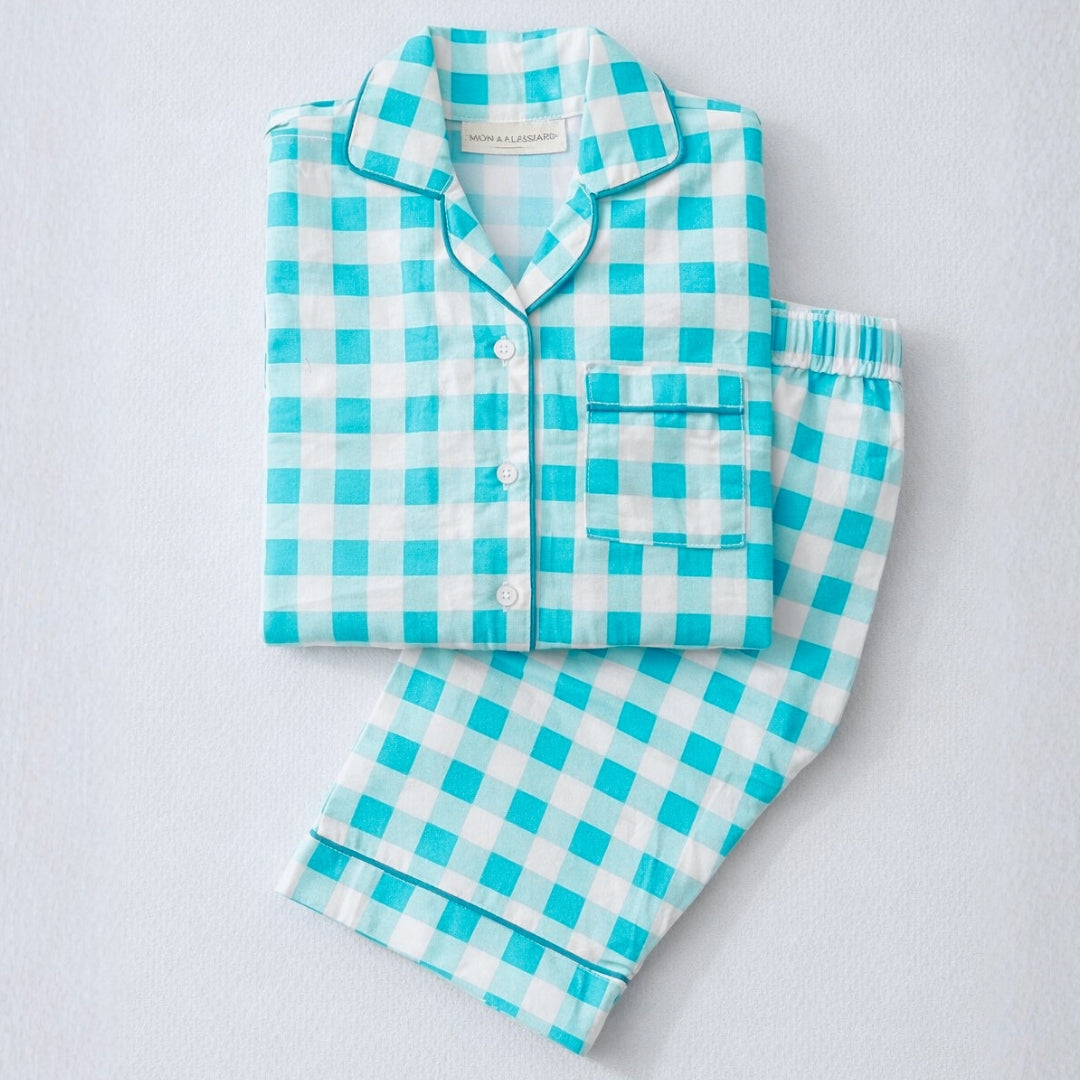 Blue Gingham Full Sleeves Night Suit