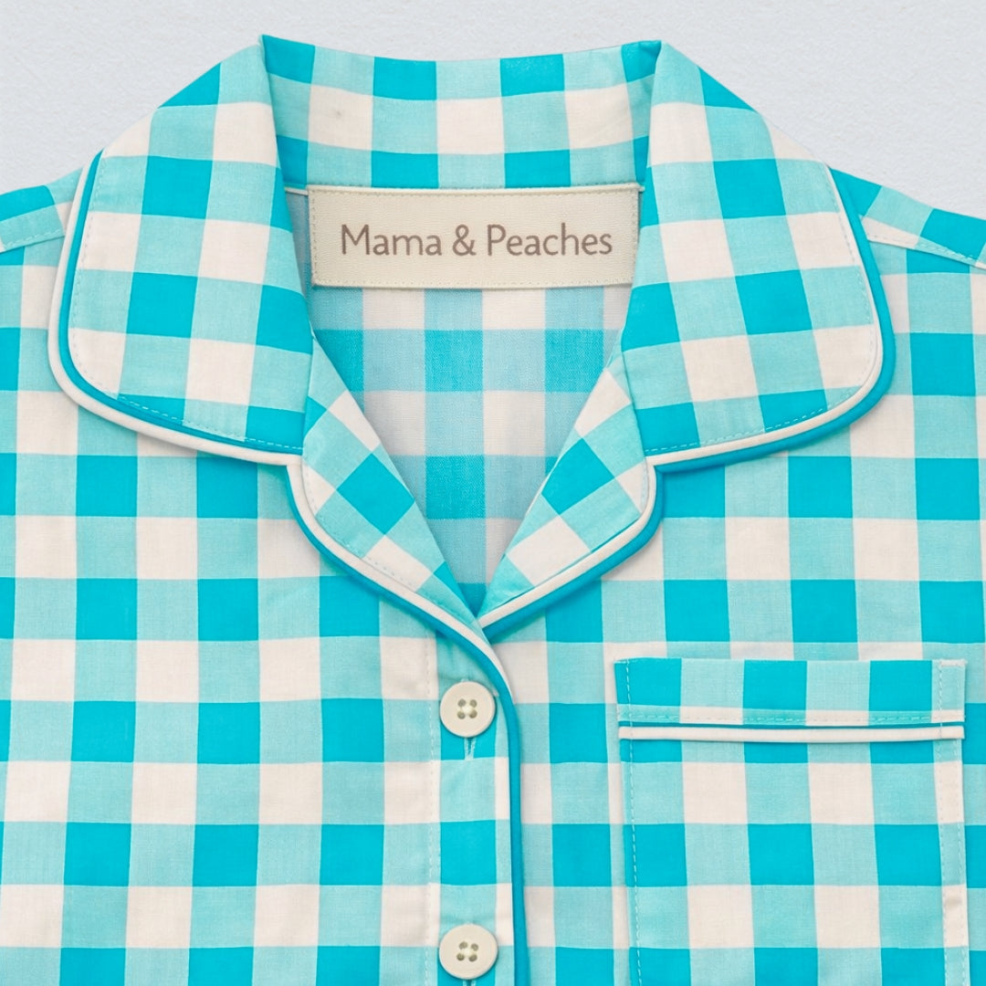 Blue Gingham Full Sleeves Night Suit