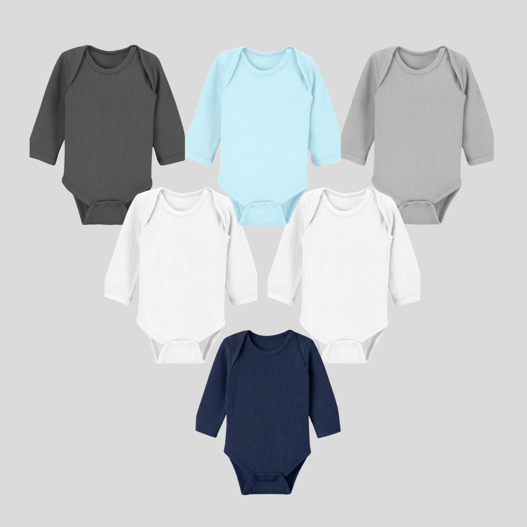 Pack Of 6 Thermal Rompers (White + Sky +  Grey + Dark Grey + Navy)