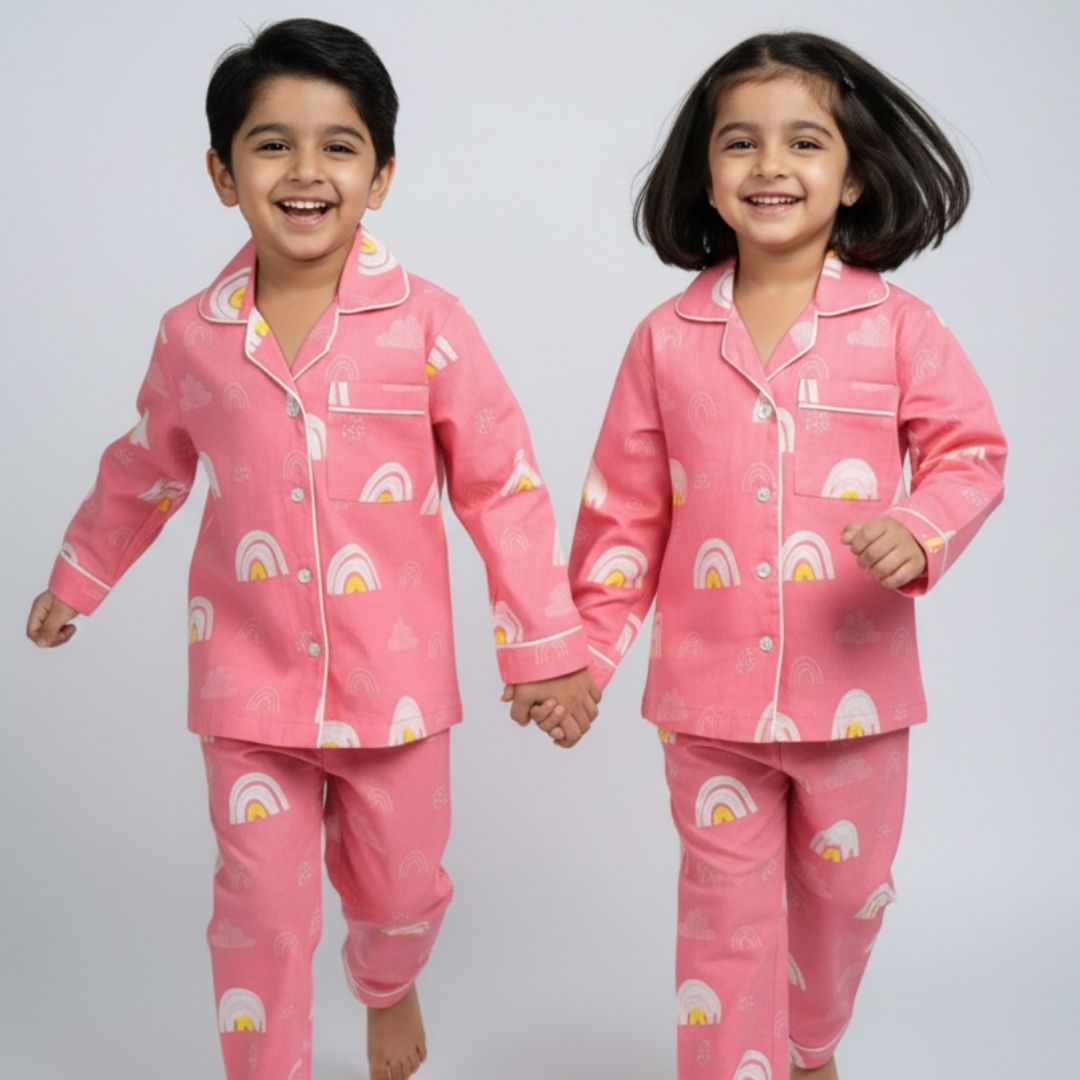 Pink Rainbows Full Sleeves Night Suit