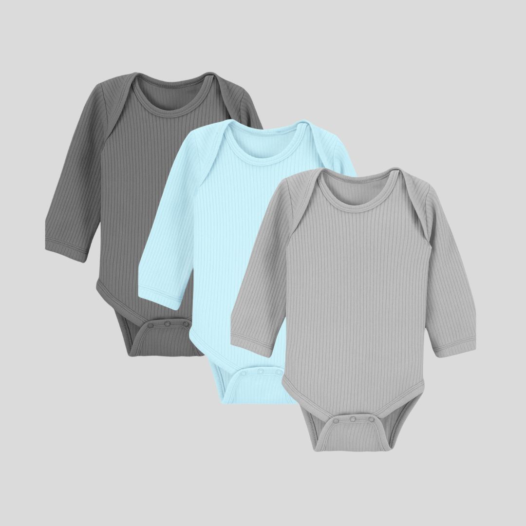 Pack Of 3 Thermal Rompers (Grey+ Sky +  Navy)