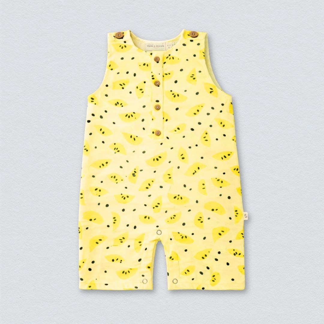 Yellow Lemons Muslin Double Layer Romper