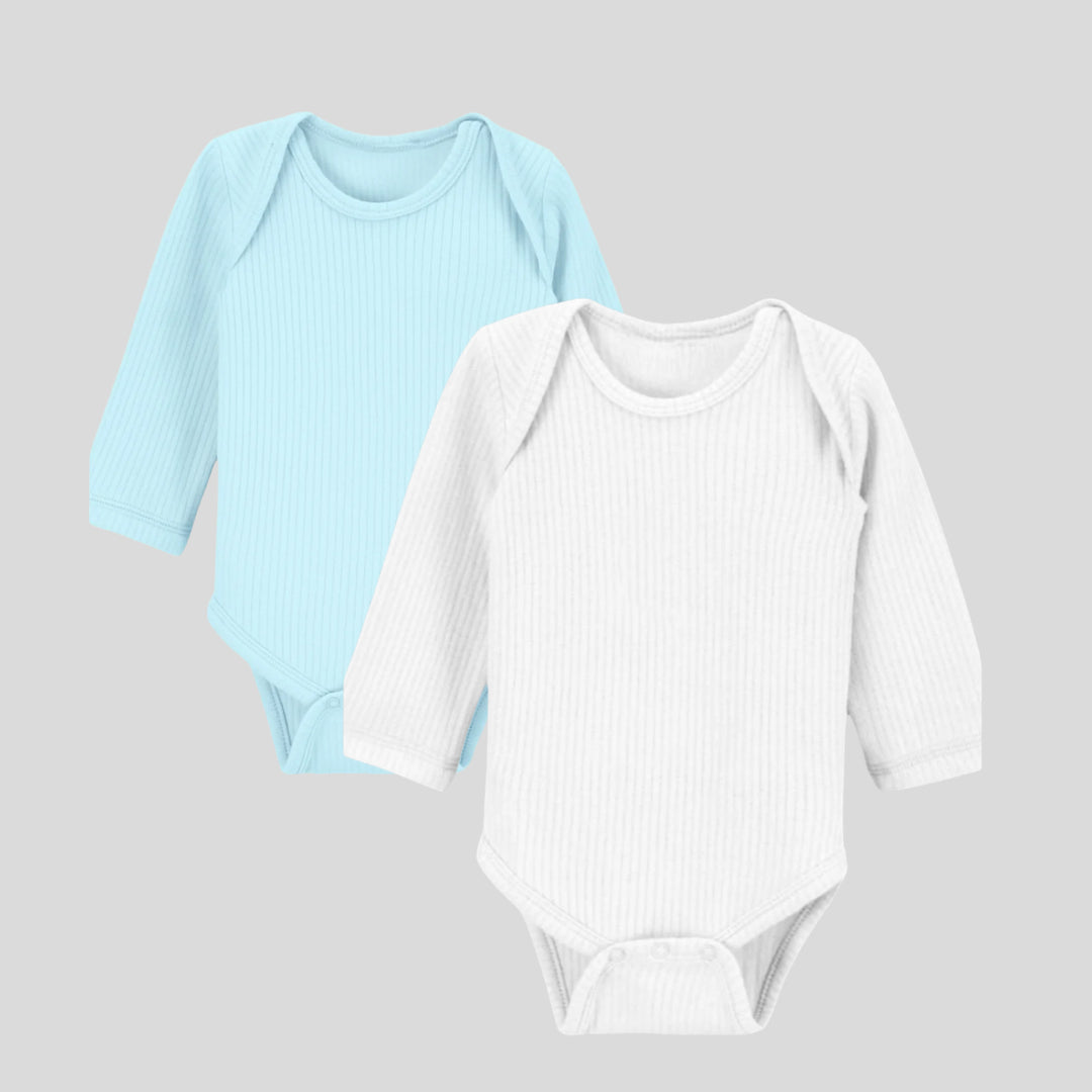 Pack Of 2 Thermal Rompers (Sky + White)
