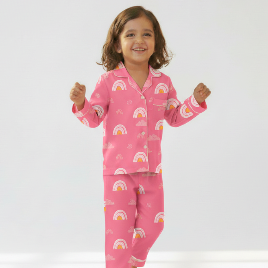 Pink Rainbows Full Sleeves Night Suit