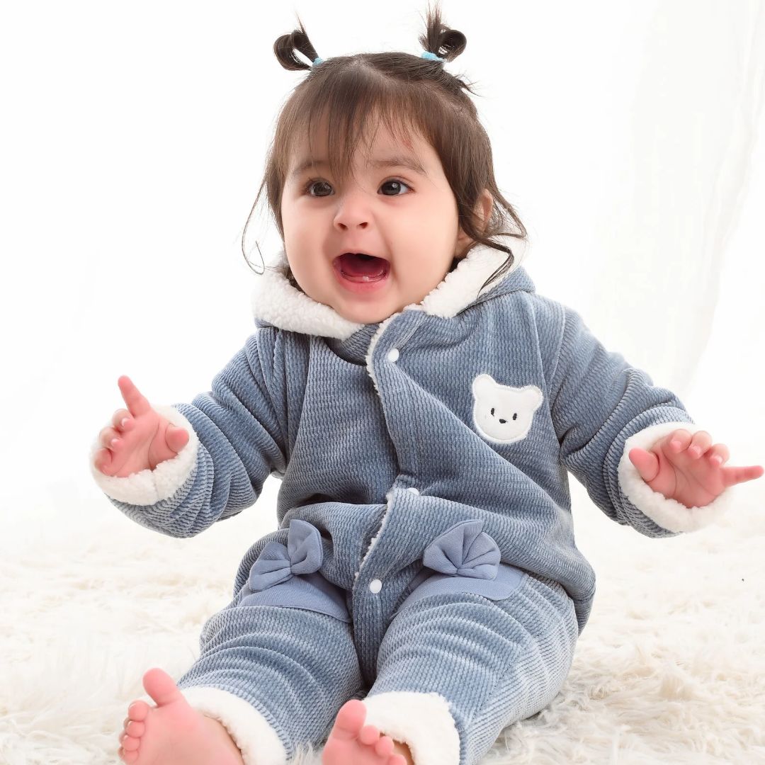 Teddy Bows Jacquard Sherpa Romper