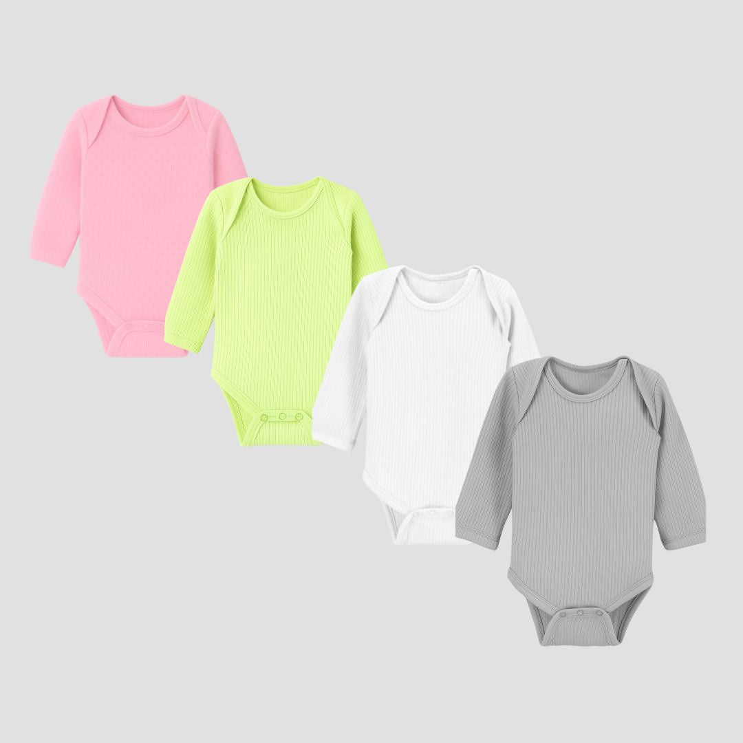 Pack Of 4 Thermal Rompers (Grey + White + Fluorescent + Pink)