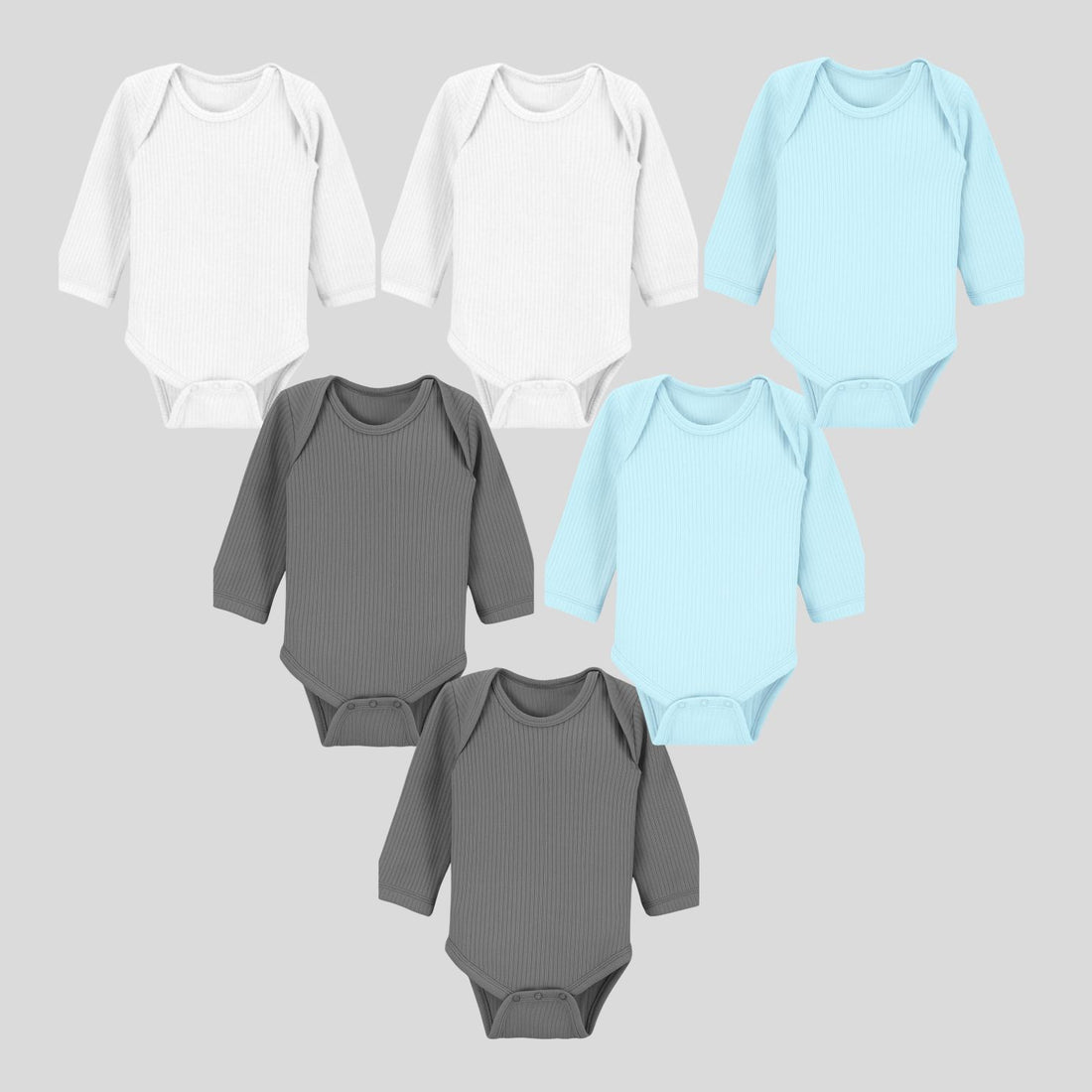 Pack Of 6 Thermal Rompers (White + Sky + Dark Grey)