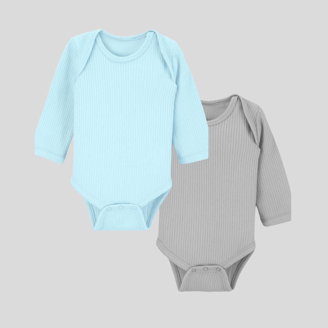 Pack Of 2 Thermal Rompers (Sky + Grey)