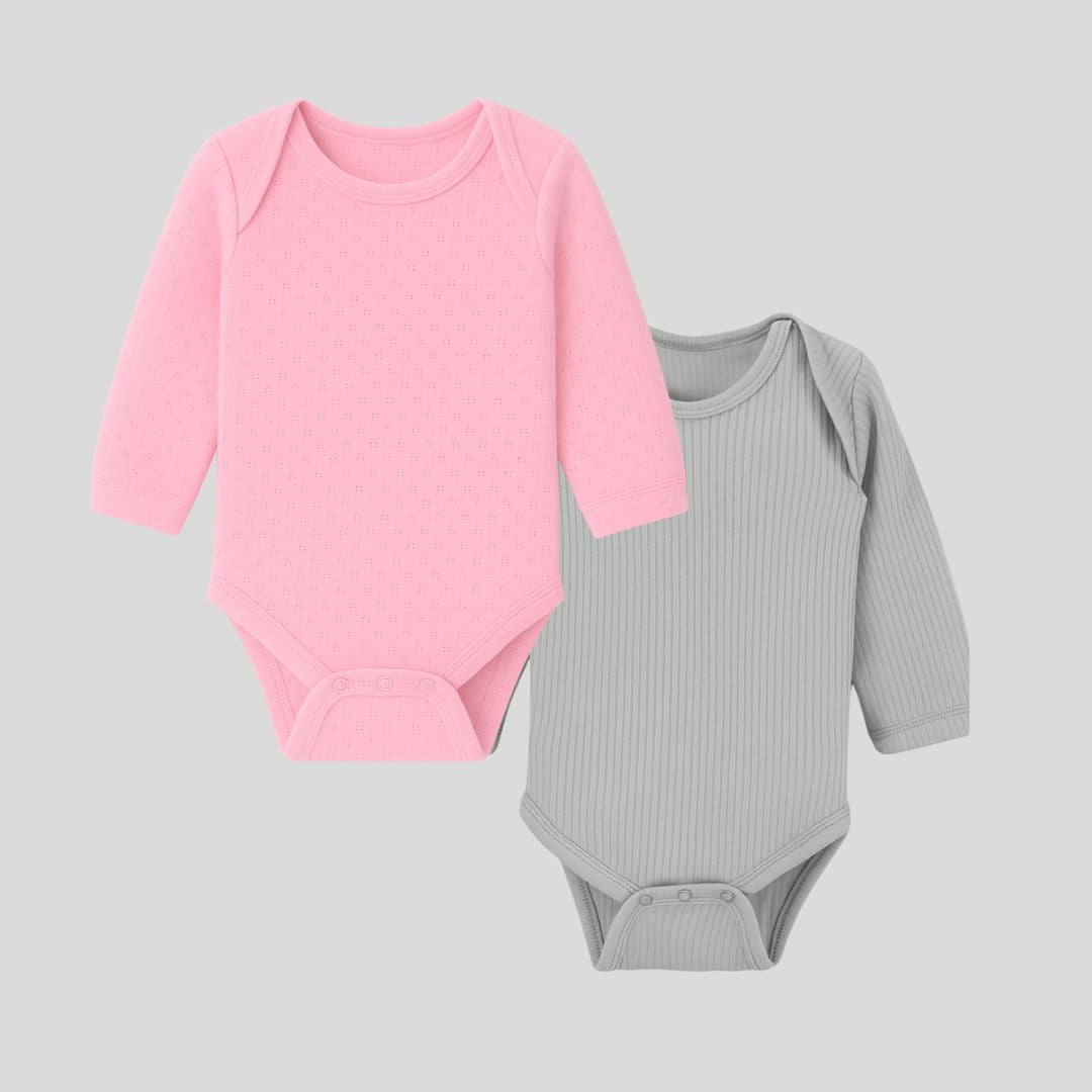 Pack Of 2 Thermal Rompers (Pink + Grey)