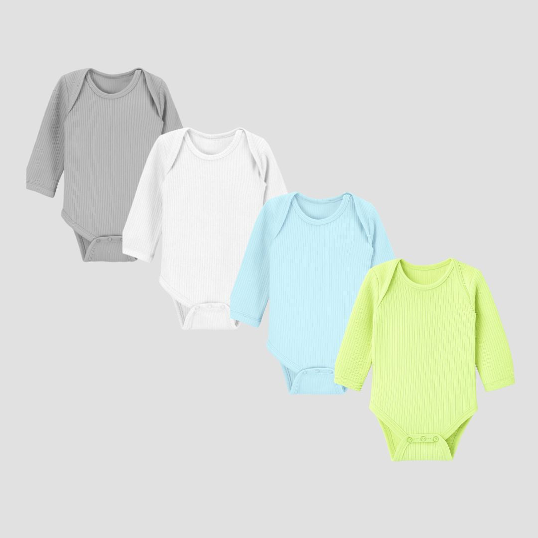 Pack Of 4 Thermal Rompers (Grey + White + Sky + Fluorescent)
