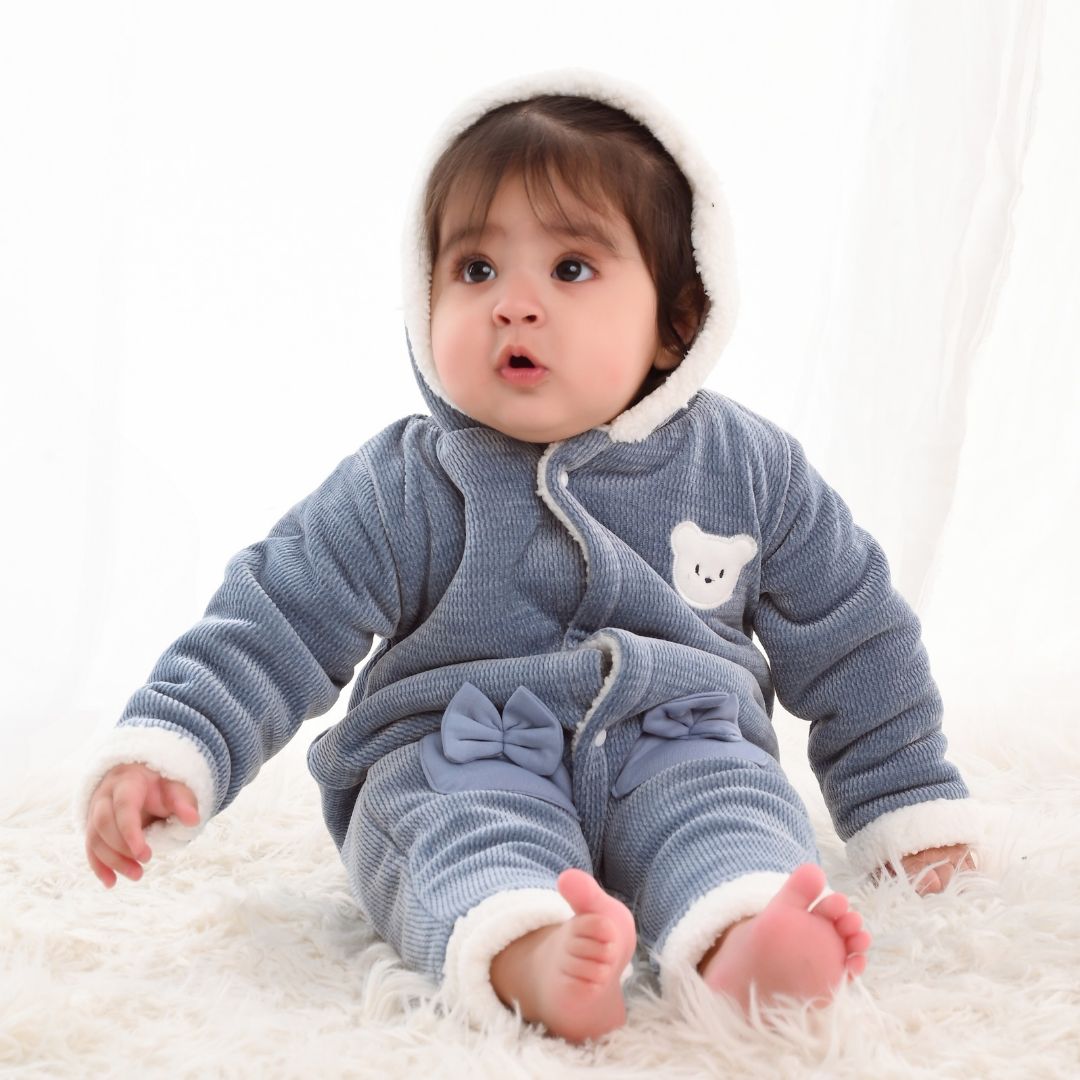 Teddy Bows Jacquard Sherpa Romper