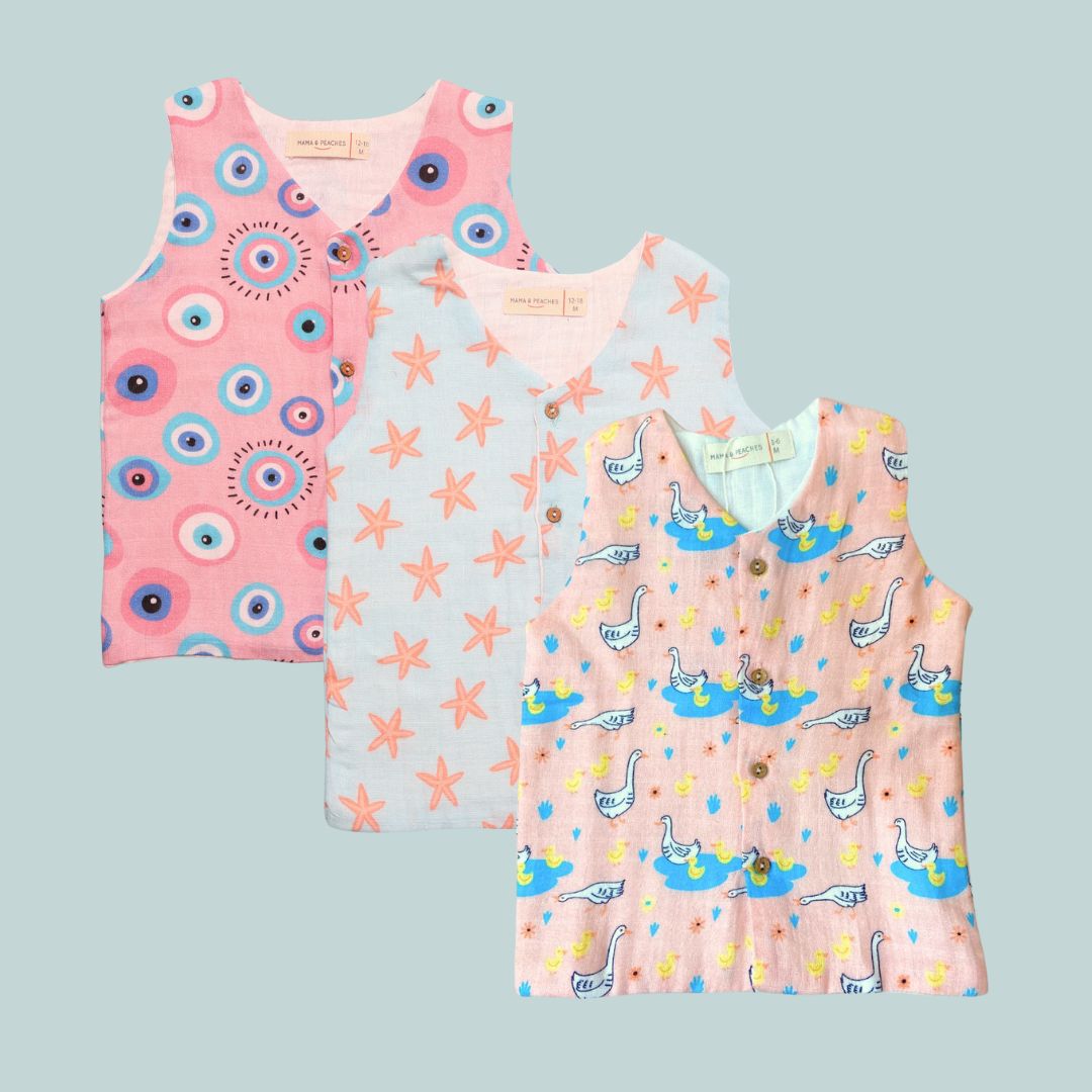 Pack of 3 Muslin Jhablas (Starfish + Evil Eye + Ducks)