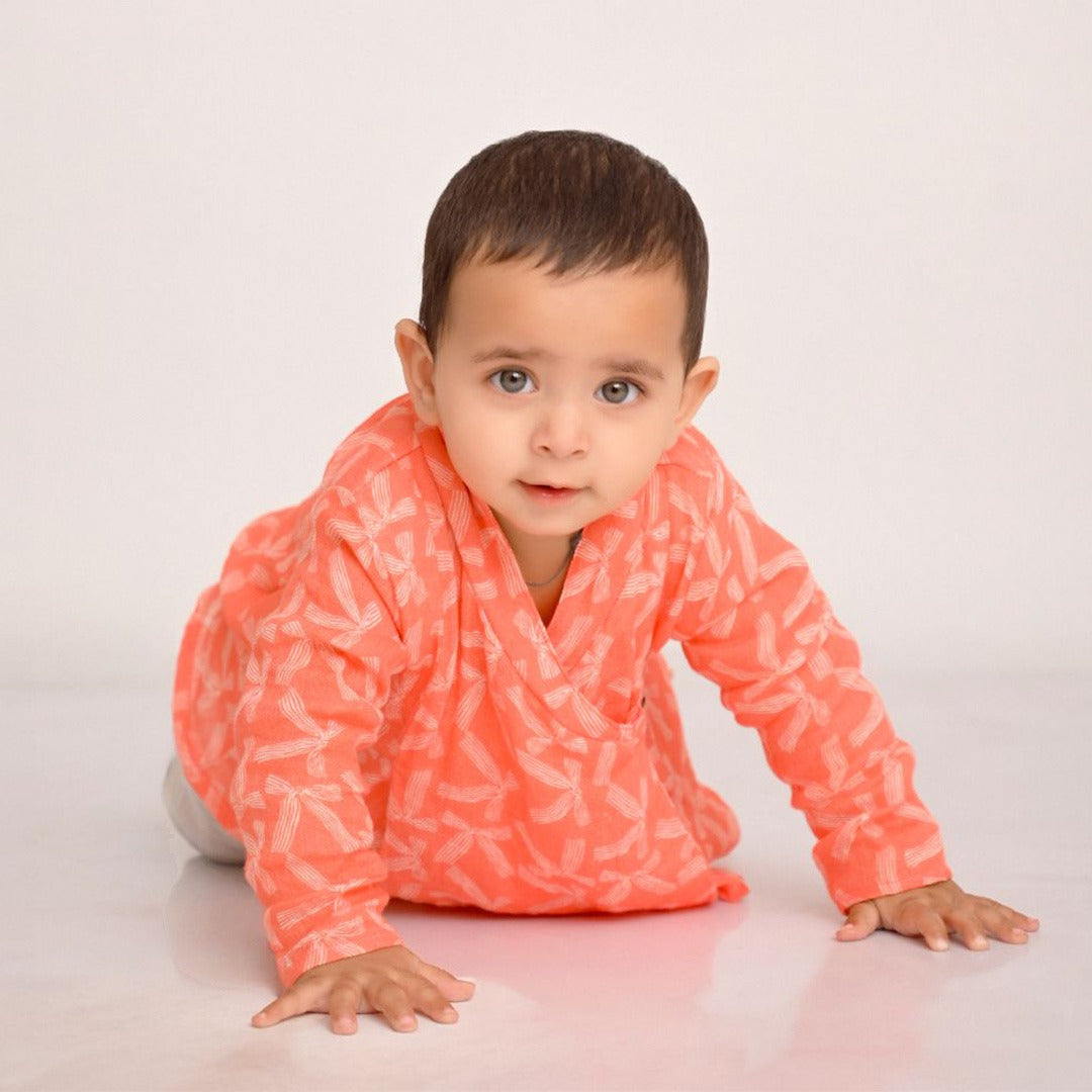 Red Bows Muslin Angrakha Set