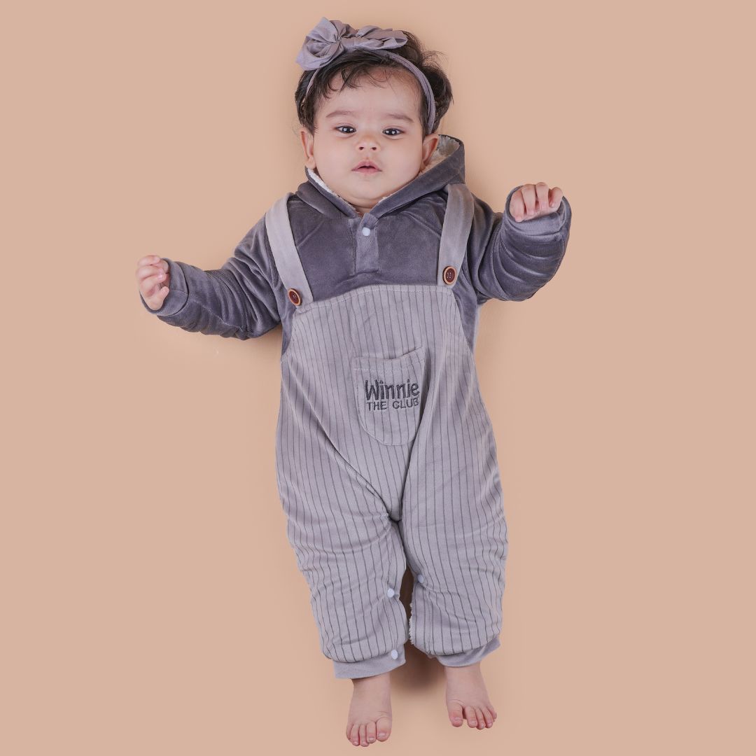 Winnie Velvet Romper with Sherpa - Grey