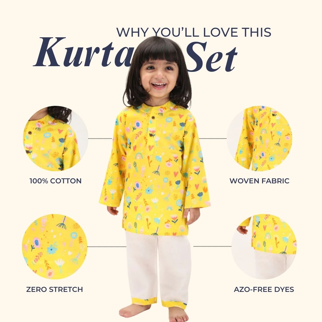 Yellow Floral Cotton Kurta set