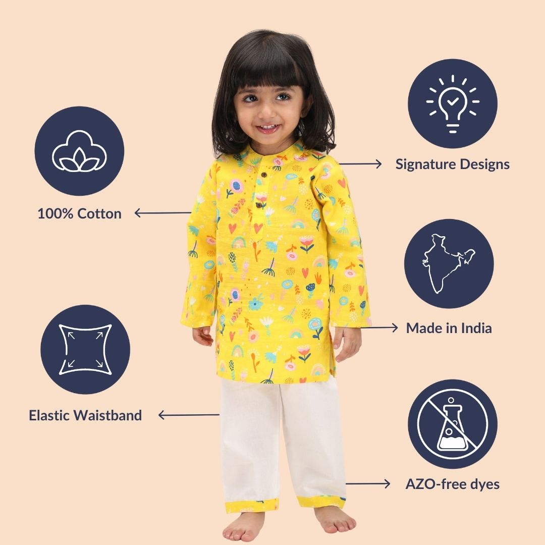 Yellow Floral Cotton Kurta set