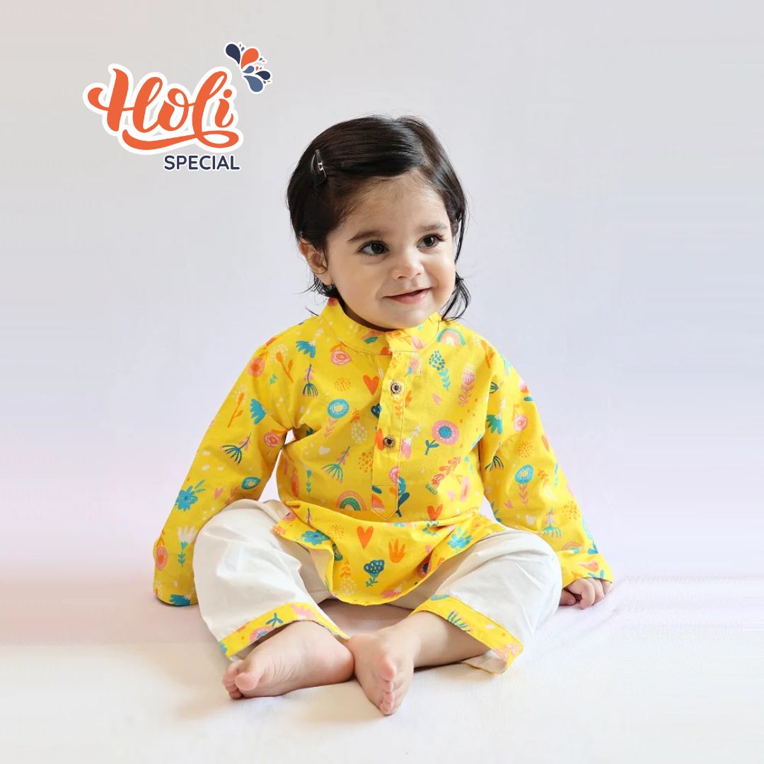 Yellow Floral Cotton Kurta set